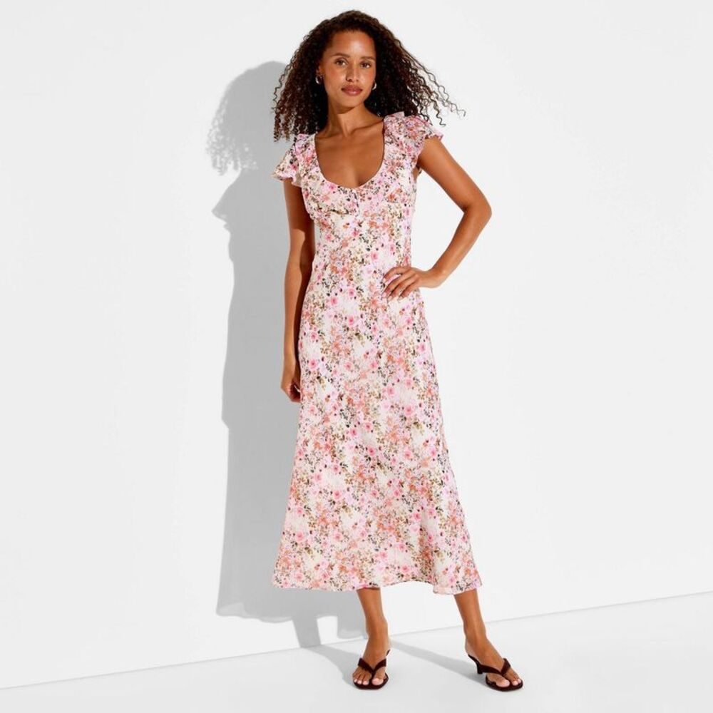 Women's Chiffon Ruffle Maxi Dress - Wild Fable Floral XXS: Cottagecore